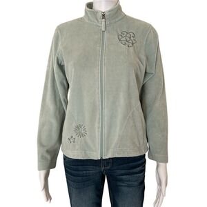 Weekend Traffic Sage Green Velour Zip-Up Sweater Size Small
